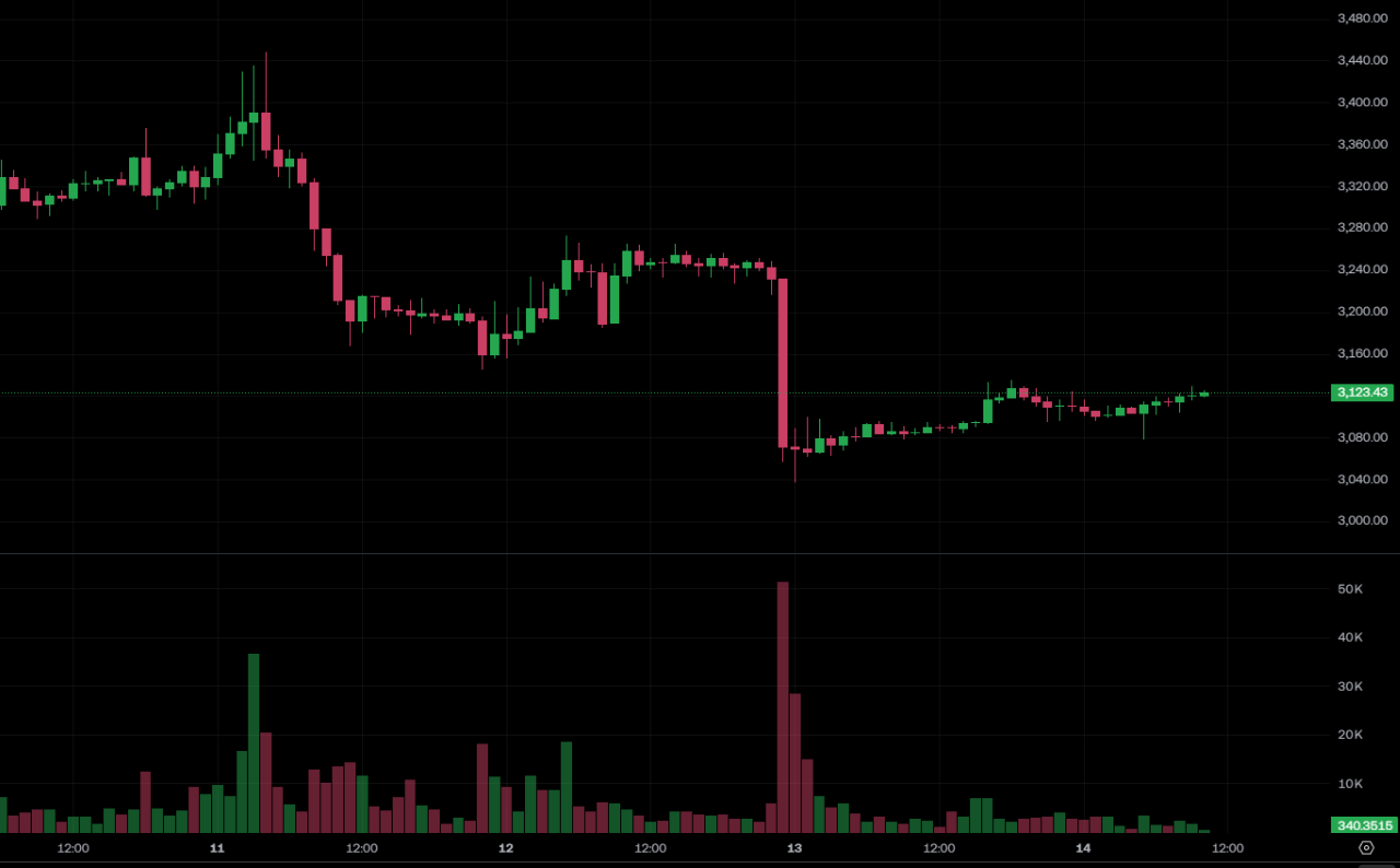 BitMine gibt weitere 120 Millionen US-Dollar aus, um Waren zu fegen 38.000 Ethereum! ETH hält die Konsolidierung bei 3.100 $ aufrecht. Bildquelle: OKX</figcaption></figure>